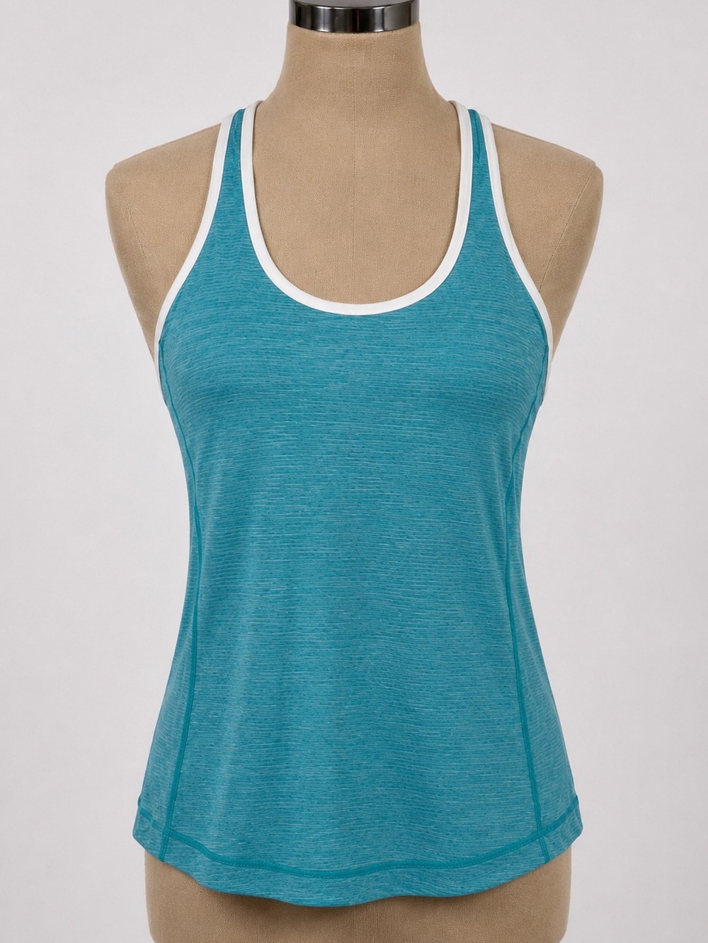 Lululemon My Race My Pace Tank Heathered Aqua Teal White Trim Size 8